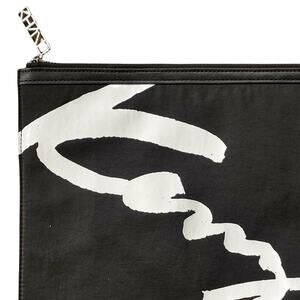 KENZO Clutch Bag Hand Black Nylon Jacquard Logo Zipper Casual Tablet Men EUC